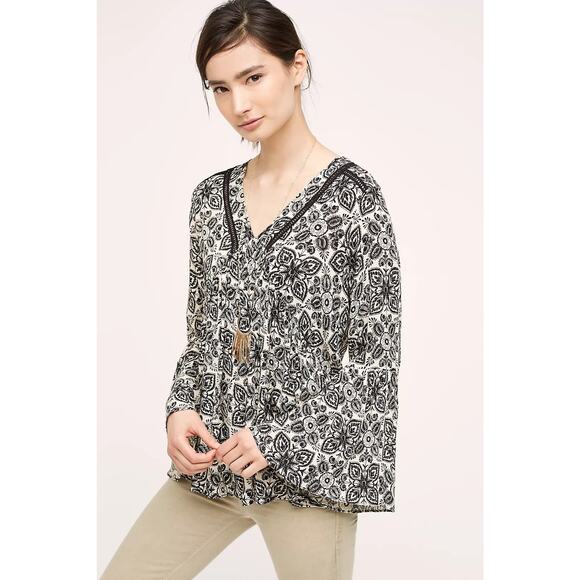 Anthropologie Hervine Peasant Top Women's Blouse Medium Bell Sleeve Flowy Floral - Picture 1 of 7